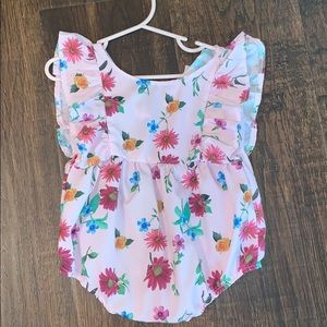 Toddler pink floral ruffle sleeve romper
